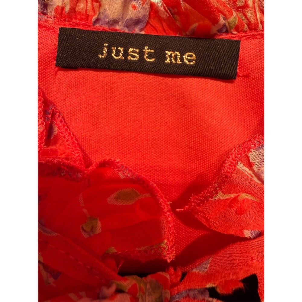 Just Me Dress Womens Size S Coral Orange Purple Floral Ruffle Tiered Mini - Picture 7 of 10